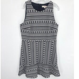 LOFT Black White Geometric‎ Sleeveless Ruffle Dress Hem Summer 16 Fits like 12